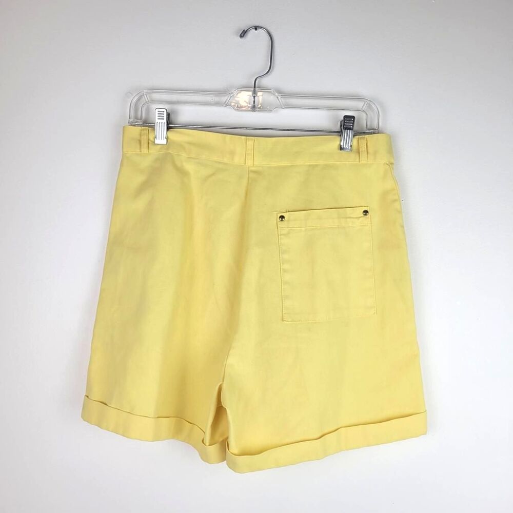 Alexida vintage yellow pleated cargo high waist cuffed shorts with pockets 6/8 - Picture 2 of 8